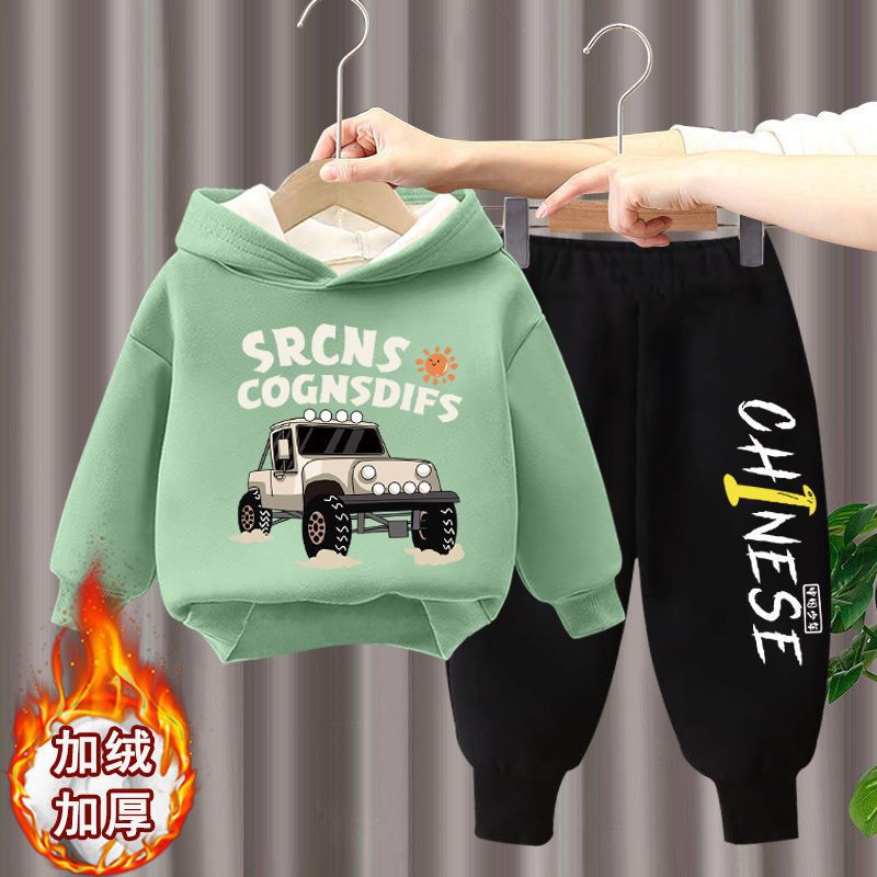 Boys' Cashmere Suit Autumn and Winter Children's Western-style Sweats Children's Hooded Clothes Baby's Winter Two-piece Fashionable Suit