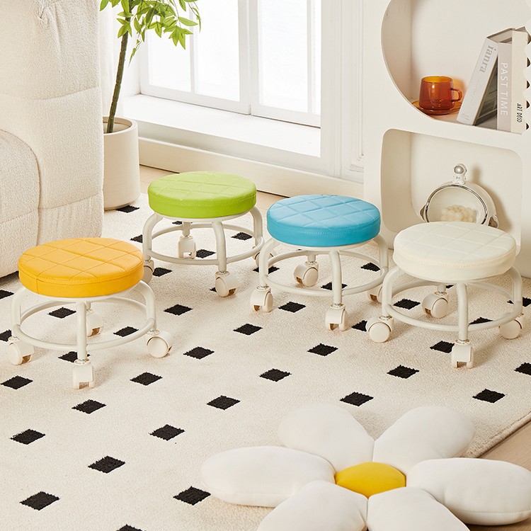 Children's Universal Wheel Small Stool Household Removable Roller Skating Low Stool Wheel Silent Living Room with Baby Toddler Stool