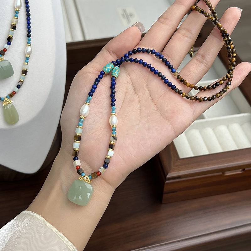 New Chinese Natural Hetian Jade Wuzhan Brand Pearl National Style Necklace High-grade Light Luxury Clavicle Chain Elegant Women