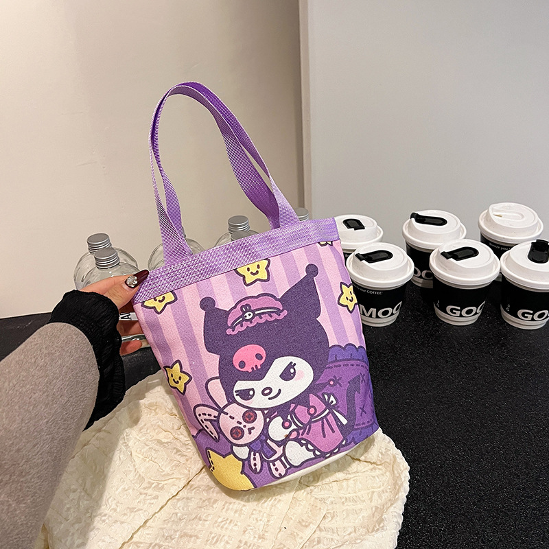 Bucket portable Korean style girl heart mummy lunch bag work small handbag children's graffiti canvas bag cute illustration