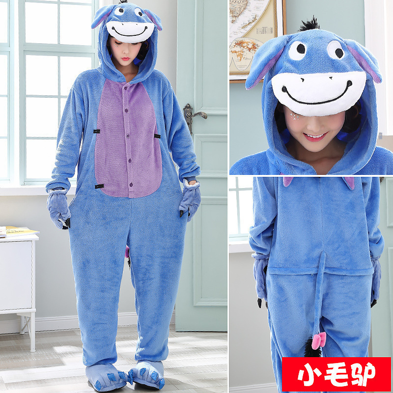 Adult mixed batch autumn and winter flannel cartoon animal conjoined pajamas men and women couple home penguin costumes wholesale