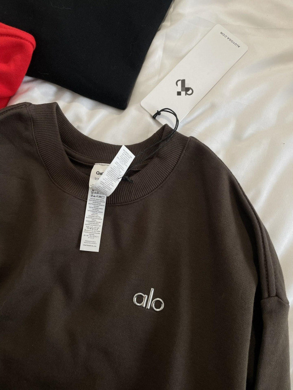 Alo2025 весенний логотип терри круглый вырез длинный рукав свободный парный свитшот однотонный простой стиль универсальный йога