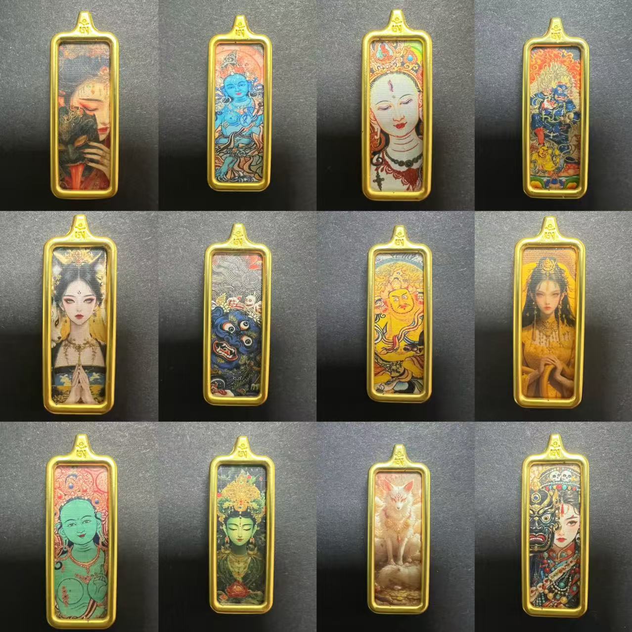 Small square titanium steel thangka painting box hand-painted gold eight patron saint yellow god of wealth Zakiram thangka pendant
