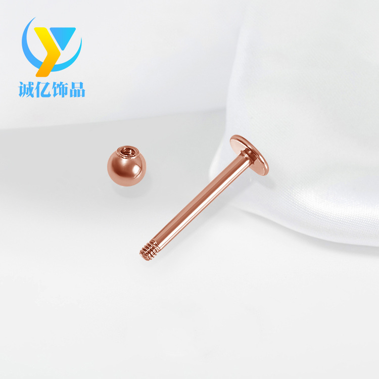 SOURCE Factory in stock silver flat stainless steel lip nail piercing jewelry rose gold straight rod ball electroplating thread lip nail