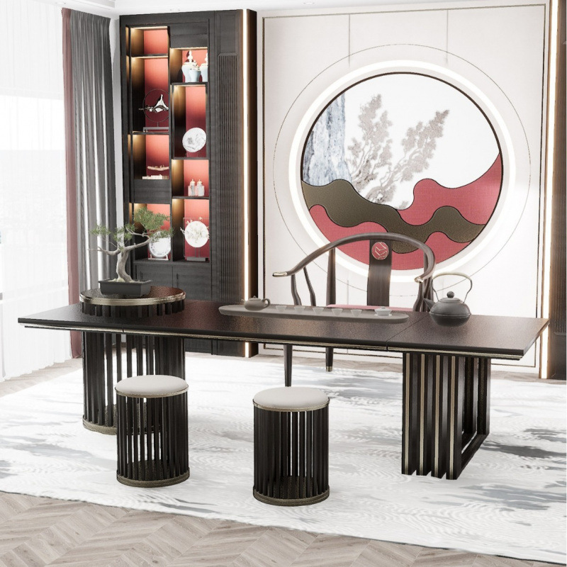 New Chinese Style Club Kung Fu Large Board Tea Room Table Reception Negotiation Light Luxury Sales Office Hotel Lobby Zen Furniture