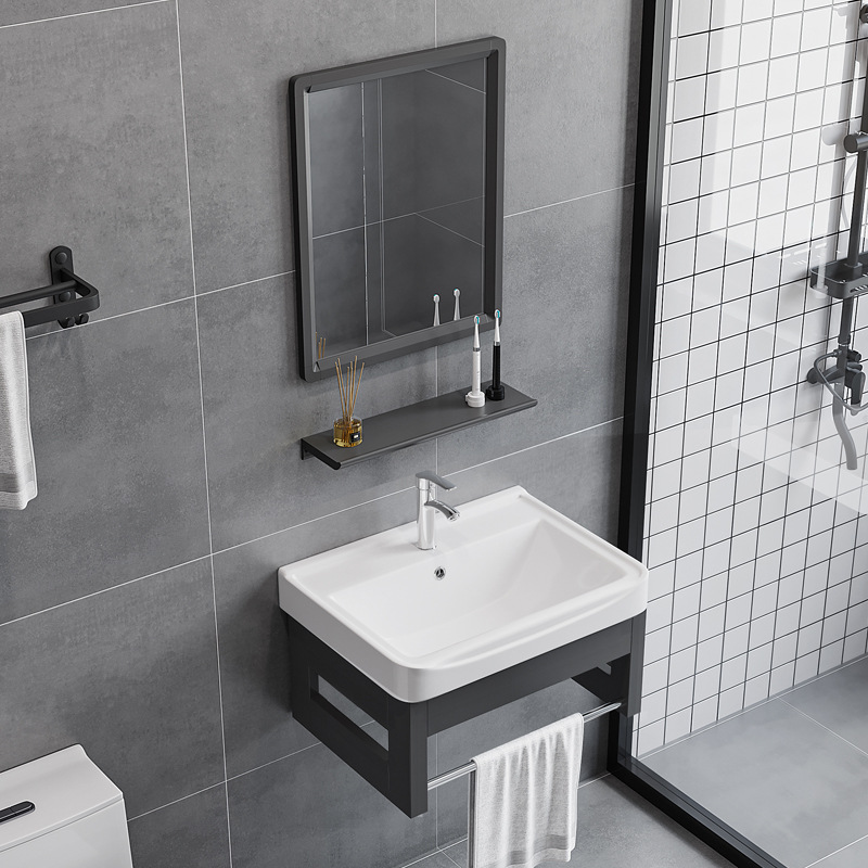 Space Aluminum Simple Bracket Basin Small Apartment Wall-mounted Wash Basin Bathroom Ceramic Basin Balcony Integrated Wash Table