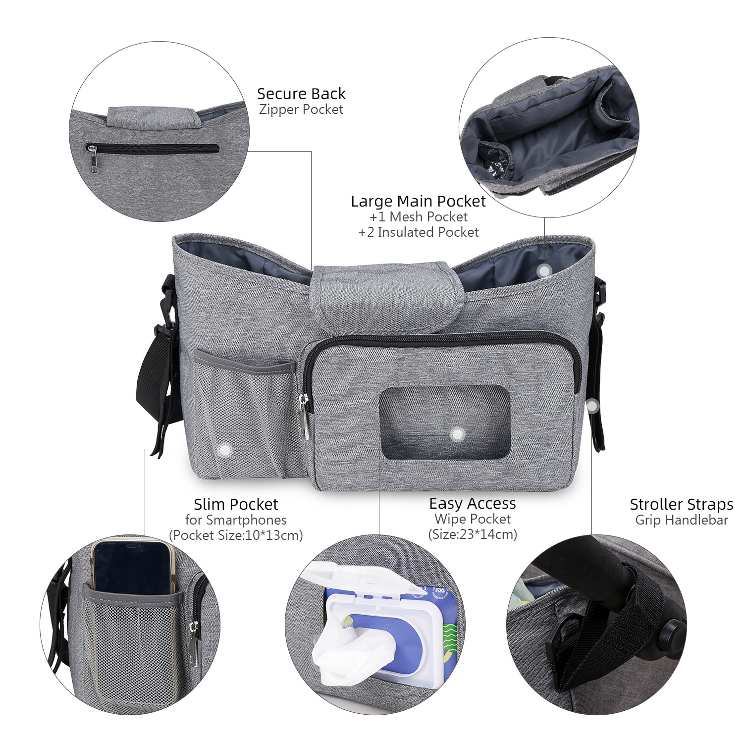 Baby stroller bag mother and baby travel outdoor stroller storage bag single shoulder mommy bag wet wipes function heat preservation