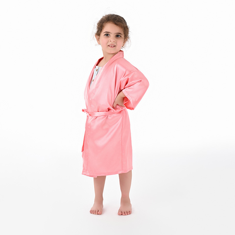 Cross-Border Solid Color Imitation Silk Children's Bathrobe Export Big Children's Satin Nightgown Baby Catwalk Cardigan Boys and Girls Bathrobe