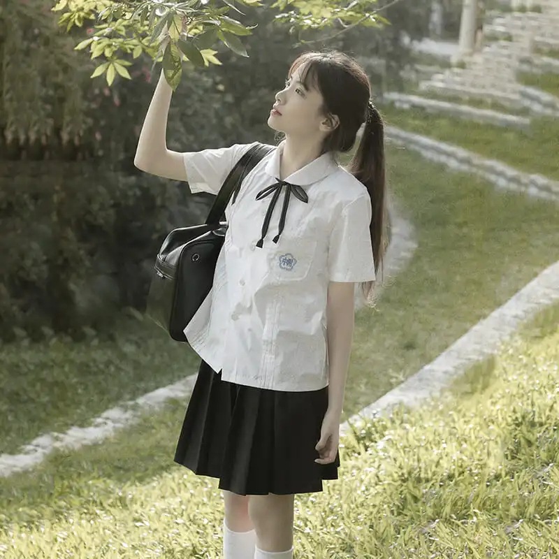 Taiwan School Uniform Suit with Middle School Student Jk Uniform White Shirt Accordion Pleat High School Preppy Style Graduation Class Uniform Summer