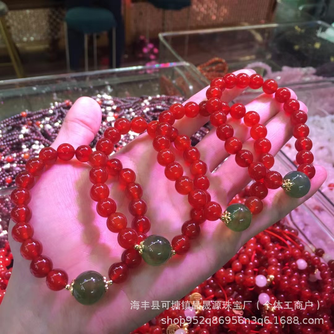 Natural Red Agate Bracelet Southern Red Bracelet with Green Agate Single Bead Summer Fashion Little Red Book Live Welfare