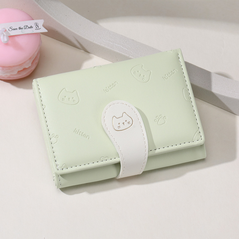 Cat Little Tail Cute Women Card Bag Wallet High Fashion Buckle PU Short Three-fold Coin Purse wallet