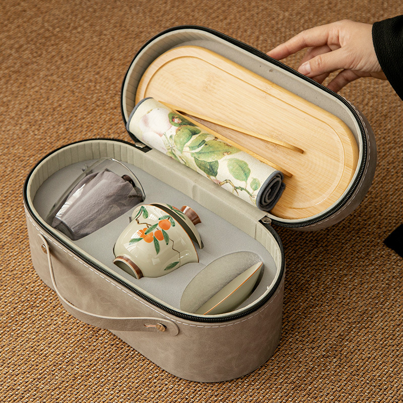 Ceramic Travel Tea Set Set for Customers, Portable Company Business Gifts Printed Lo