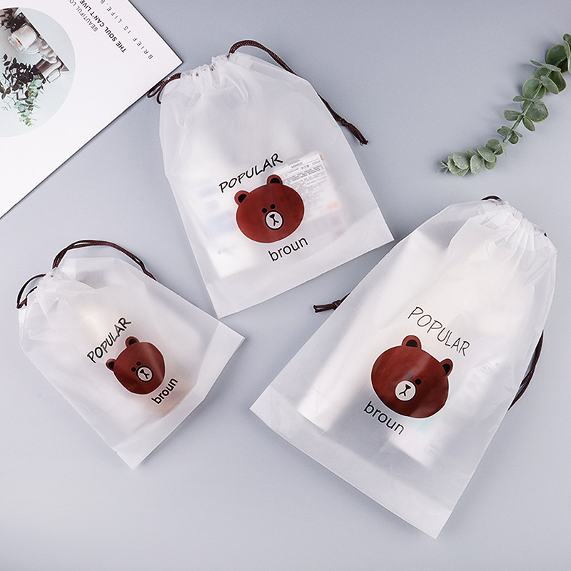 Large Frosted Drawstring Bag with a Bear Design, Suitable for Jump Ropes, Toys, Travel, Shoe Storage, and Packaging