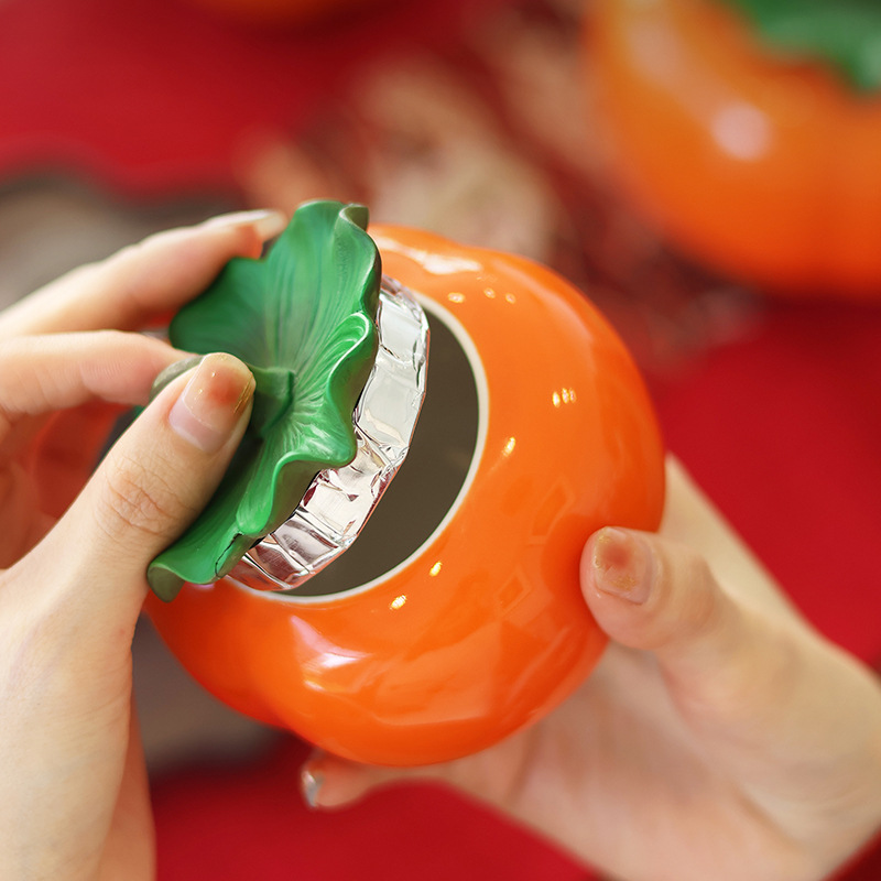 Fine Persimmon Jar Black Tea Green Tea Ceramic Tea Jar Sealed Storage Jar Tea Packaging Empty Jar Decorative Ornaments