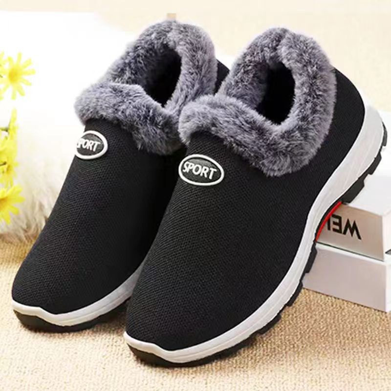 Winter Women's Cotton Shoes Middle-aged and Elderly fleece-lined Thickened Mountaineering Bottom Warm Cotton Shoes Slip-on Flat Snow Boots Warm