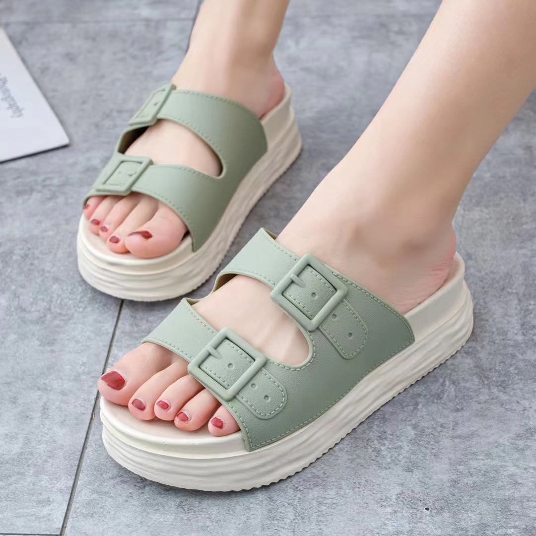 Summer New European and American Fashion Simple OL Style Internet Celebrity Thick Bottom Casual Women's Sandals and Slippers with Increased Soft Bottom Comfortable Outer Wear