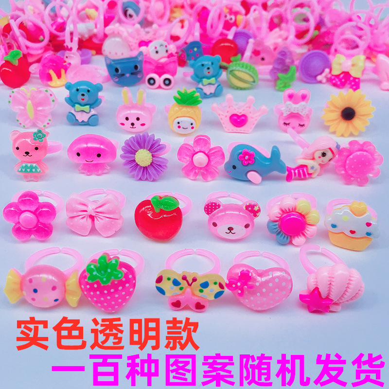 Children's Korean-style Cartoon Resin Gem Ring Children's Alloy Plastic Rhinestone Ring Jewelry Little Girl's Toy