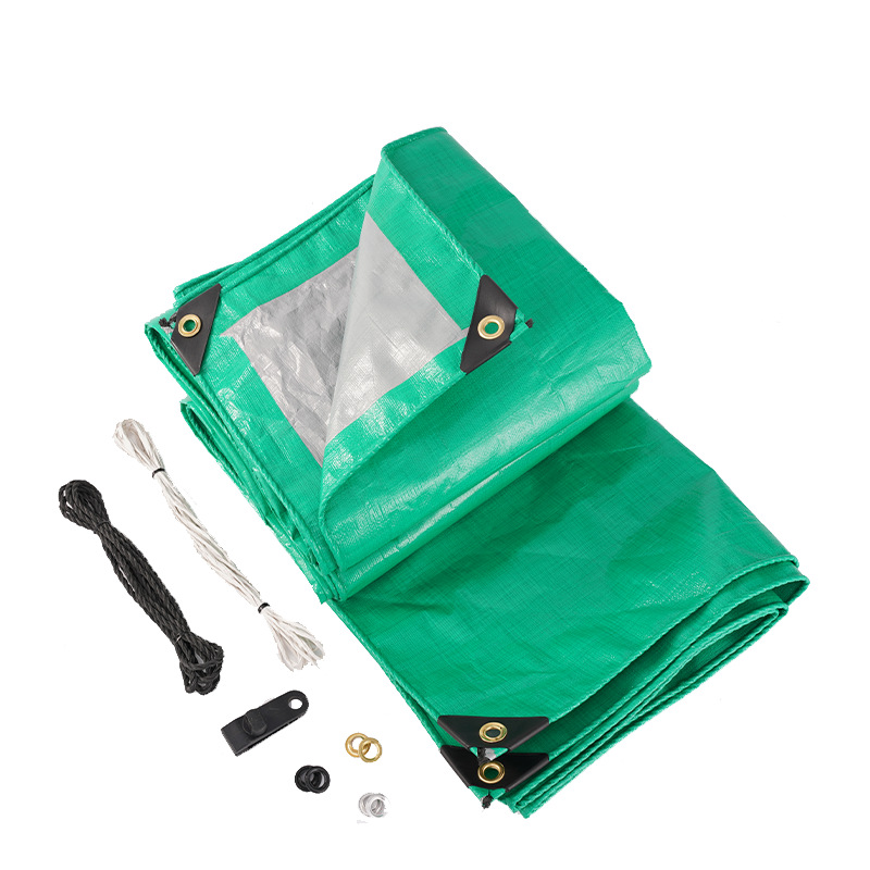 Cross-Border Green Silver Pe Tarpaulin Thickeneded Plastic Sunshade Cloth Source Factory Customized Sunscreen Coating Tarpaulin Wear-Resistant Rain Cloth