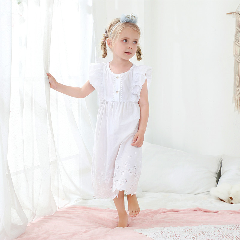 Girls' Clothing Girls' Embroidered Pure Cotton Summer Sleeveless Cute Ruffled European and American Long Court Princess Dress