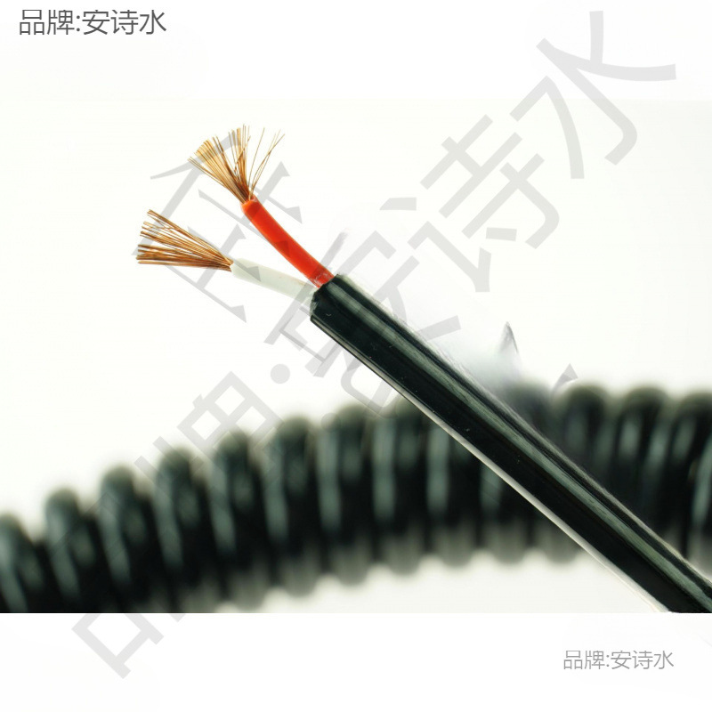 Spring Wire 2-Core 3-Core 4-Core Pu Telescopic Spiral Cable National Standard Copper Core Cable Black High Elastic Power Cord