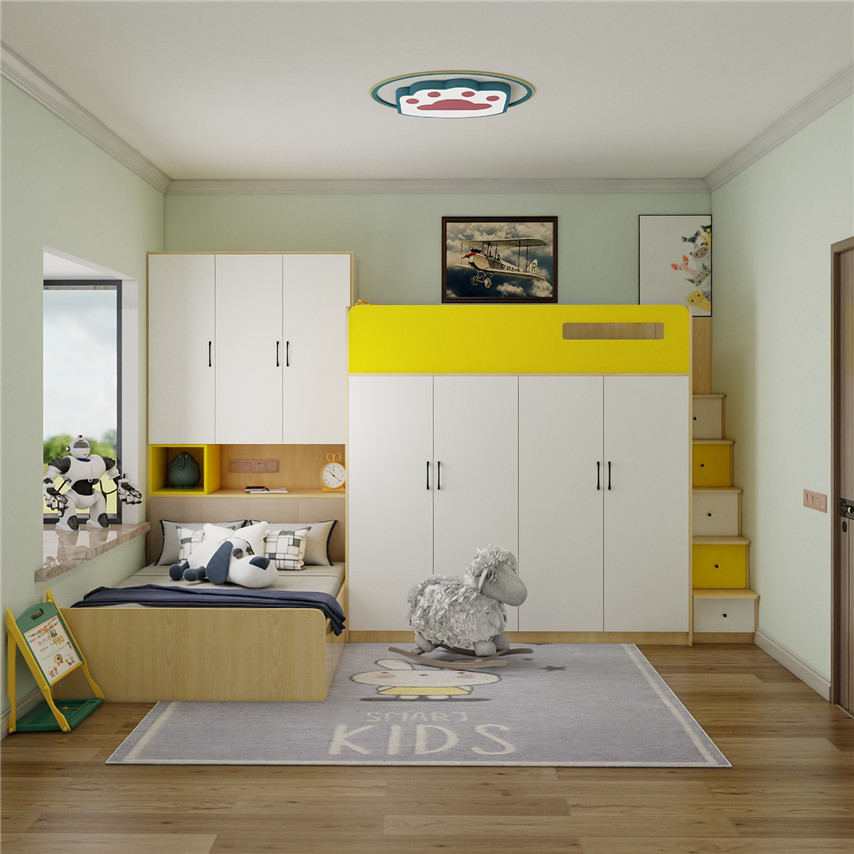 Multifunctional Staggered Space-Saving Upper and Lower Bed with Desk Wardrobe Combination Bed for Boys and Girls Whole House