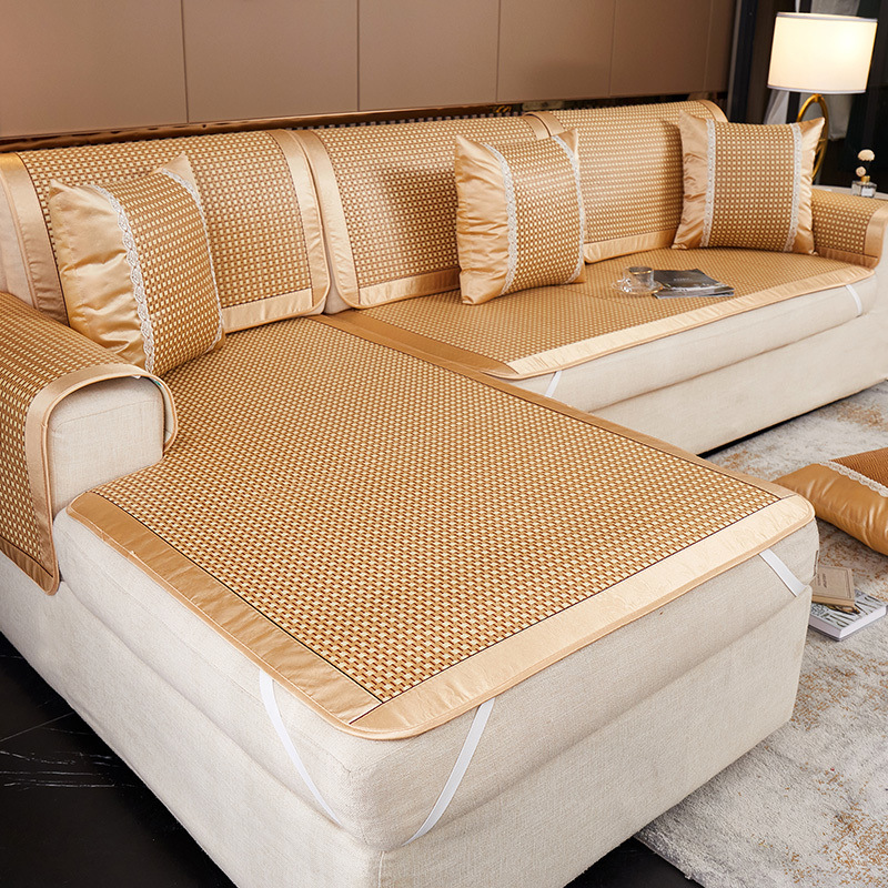 2023 New Summer Rattan Mat Ice Silk Sofa Cushion Non-Slip Anti-Run Mat Mat Universal Sofa Cover Cover Factory