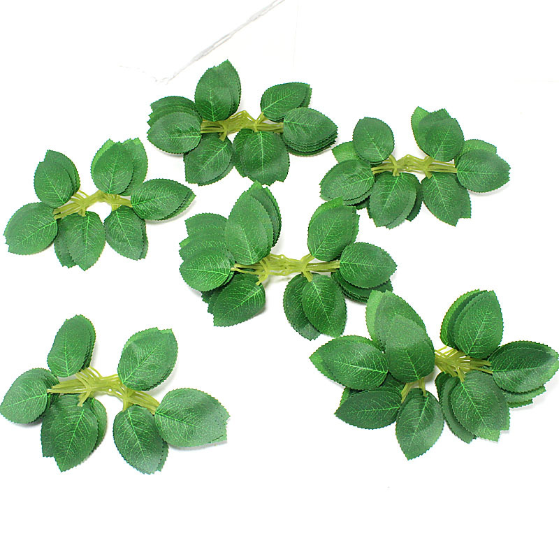 Cross-border simulation silk screen printing rose leaves two forks 6 green leaves silk screen silk flower accessories blade DIY flower arrangement accessories