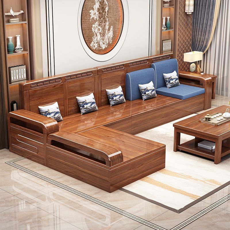 Walnut Solid Wood Sofa Combination New Chinese Style Living Room Storage Simple Modern Small Apartment Wooden Economical Furniture Factory