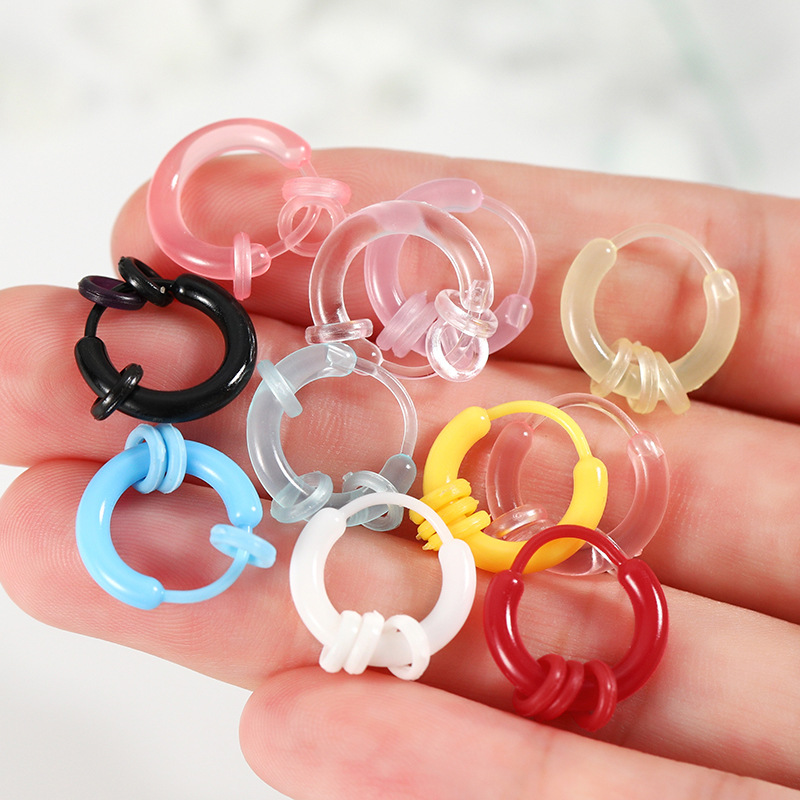 Resin Ear Holes Ear Studs Women's Earrings New Fashionable Color Ring Ear Buckle Korean-style Student All-match Ear Ring Earrings