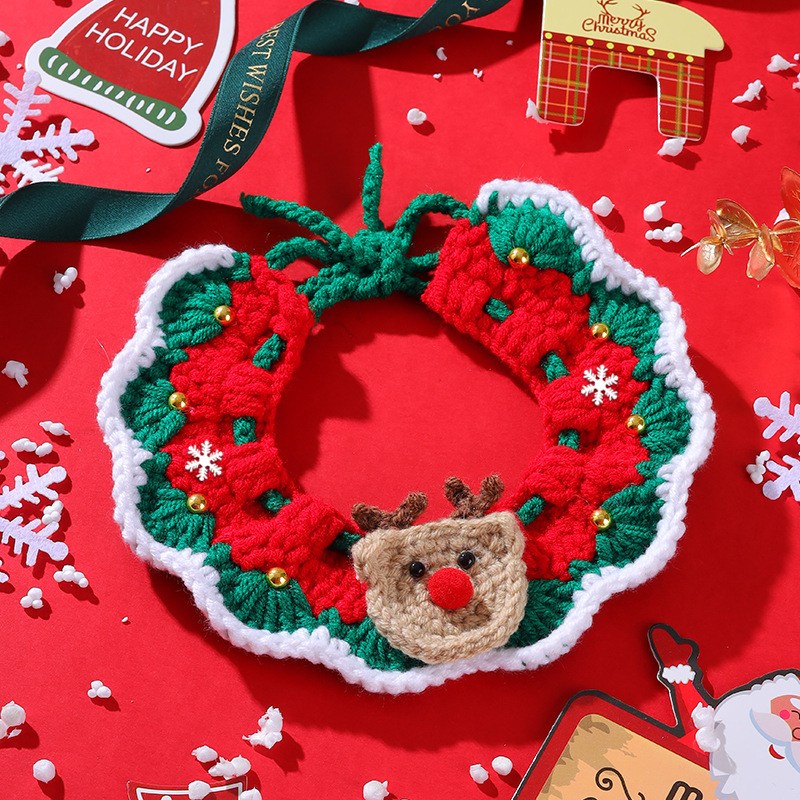 Cat Christmas Bib Adjusting Collar Cute Knitted Slippery Towel Pet New Year Bib Scarf Decorations