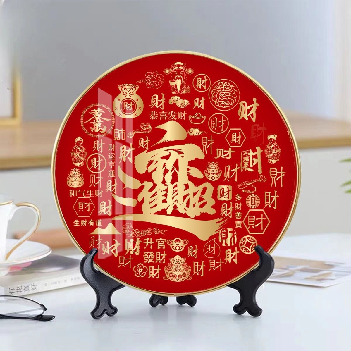 Double happiness ornaments. Round table painting. Fu Shou Xi Zhaocai Jinbao Decorative Painting Housewarming Gifts, Home Decoration