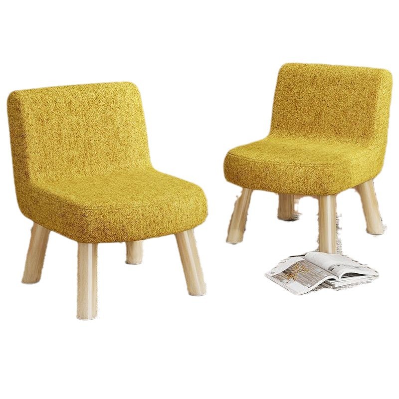 Small Stool Household Living Room Low Stool Cute Fabric Bench Removable and Washable Shoe Changing Stool Children's Solid Wood Backrest Small Chair