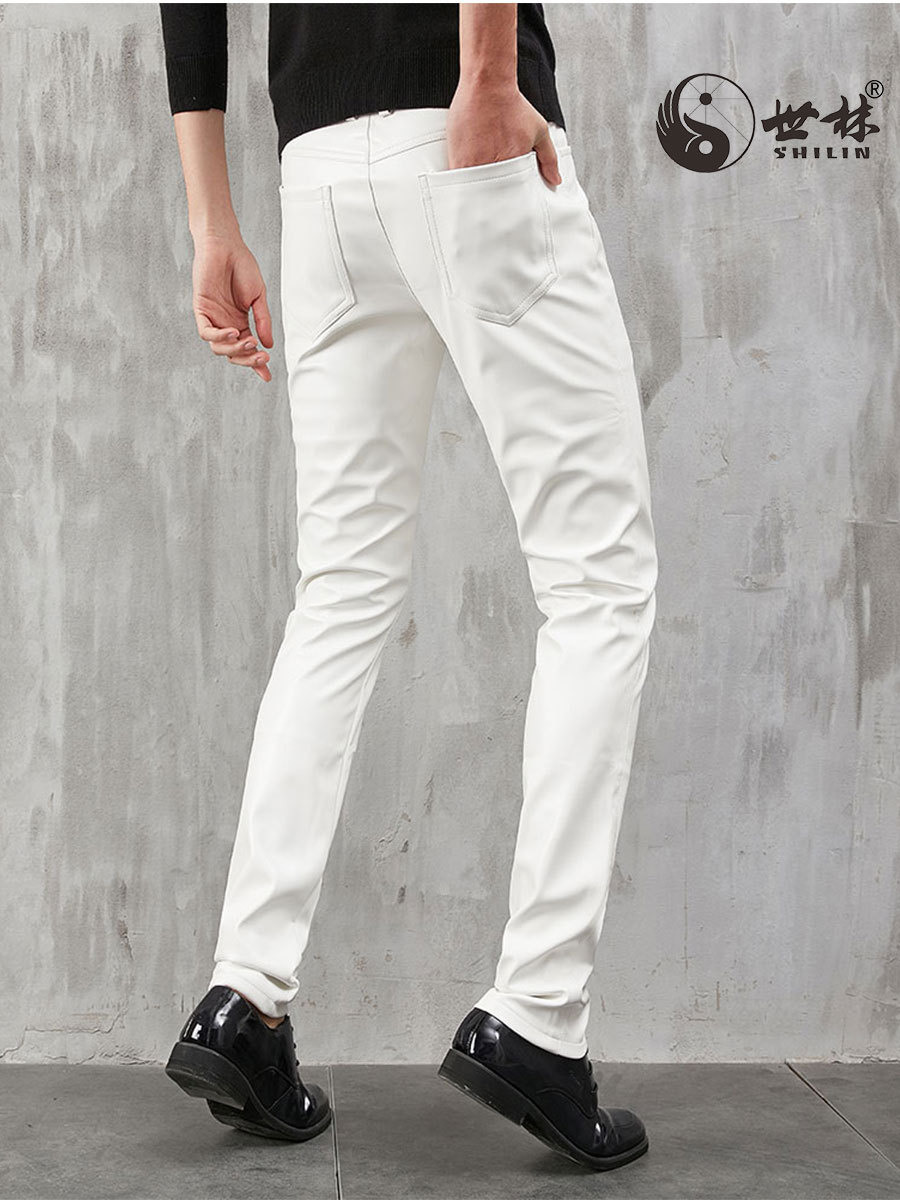 New Leather Pants Men's Brown Pu Casual Small Feet Motorcycle K-Style Handsome European and American Large Size Wholesale Cross-Border Motorcycle Autumn and Winter