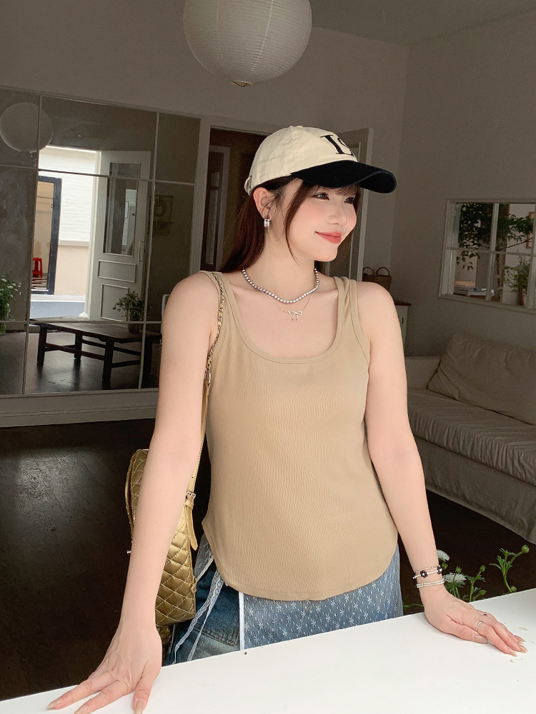 Slimming Large U-Neck Knitted Inner Camisole Women's Large Size Fat mm Covering Side Breasts Curved Short Bottoming Shirt 62861