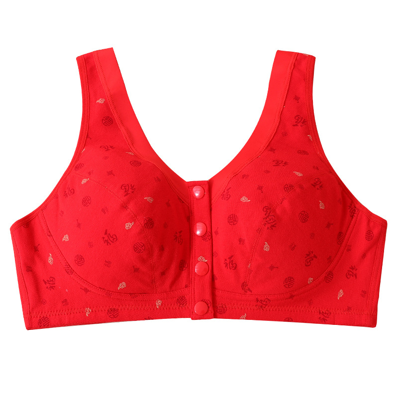 Benmingnian Big Red Mother Underwear Women's plus size Front Buckle Bra Vest Underwear for Middle-aged and Elderly People Year of Snake