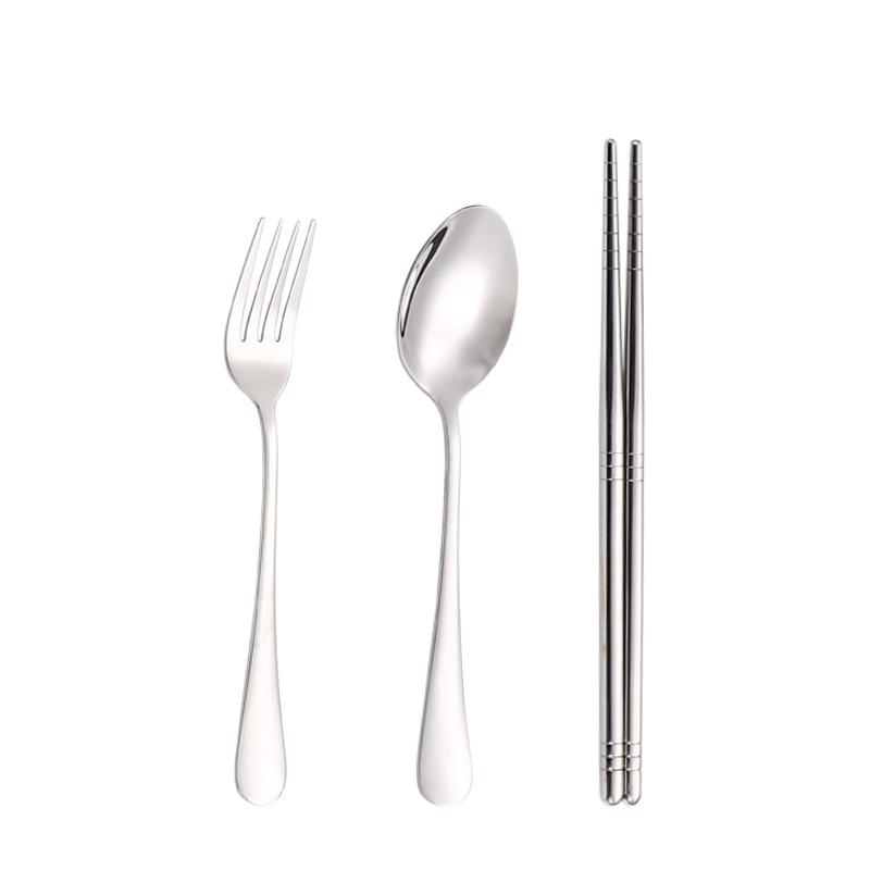 Portable Stainless Steel Tableware Set 304 Tableware Three-Piece Set Chopsticks Spoon Fork Combination Student Company Gift Travel
