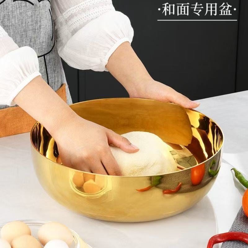 Food Grade Stainless Steel and Basin Thickened and Rubbing Basin Household Soup Basin Egg Basin Hot Pot Multi-use Vegetable Washing and Basin