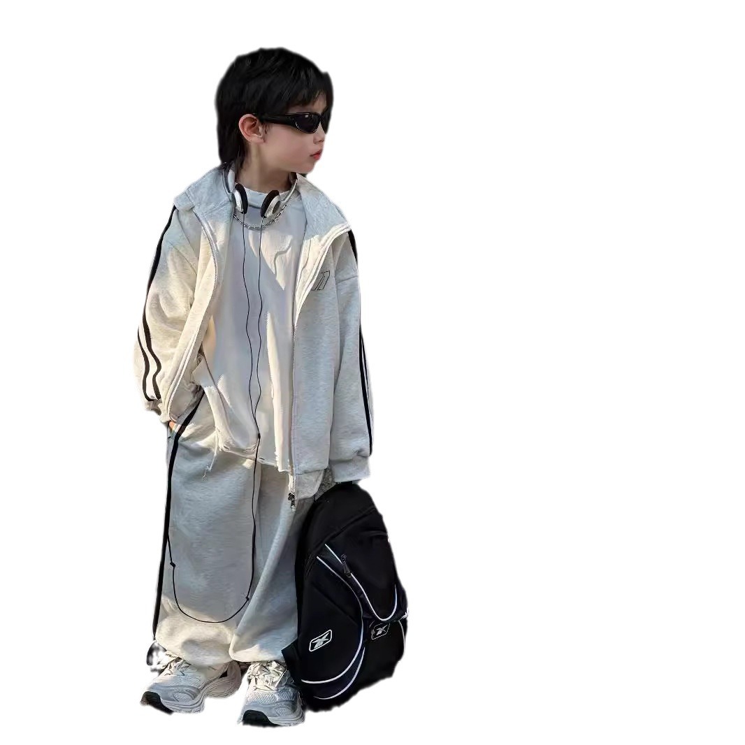2025 Autumn New Children's Korean Style Trendy Sports Zipper Suit Boys Autumn Sweatshirt Jacket Sweatpants Wholesale