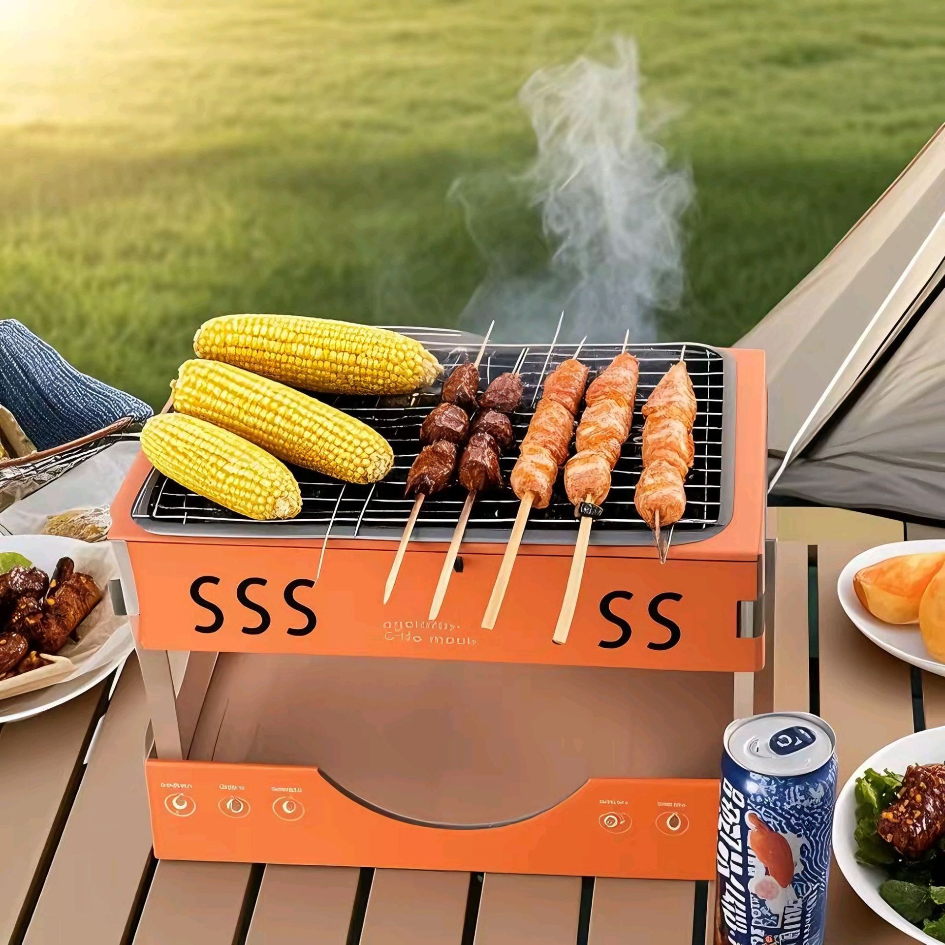Outdoor Barbecue Grill Portable Camping Picnic Group Built Barbecue Disposable Stainless Steel Integrated Barbecue Oven