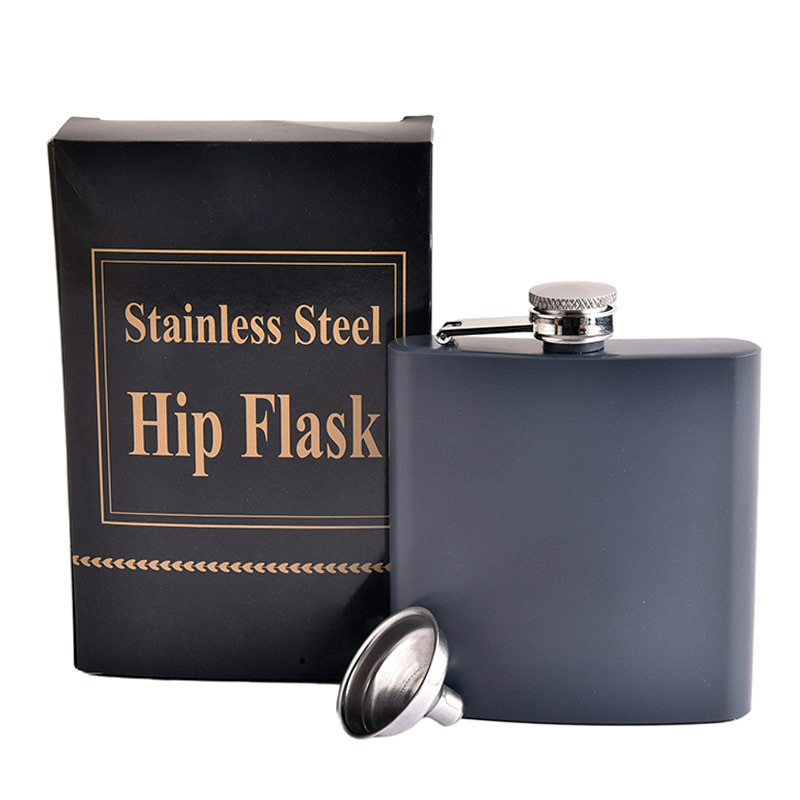 Cross-Border Wholesale Stainless Steel Flask Spray Black Matte Metal Lid Plastic Lid Supports Logo Color Box 8 Ounces