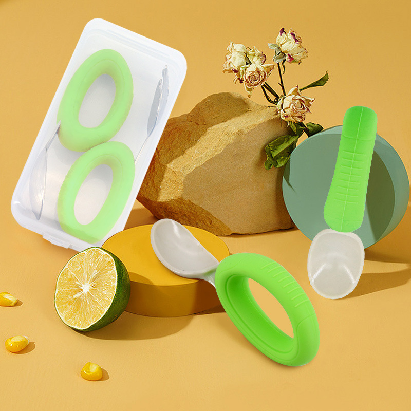 Ppsu Silicone Fork Spoon suit 316 Stainless Steel Baby Short Handle Spoon Fork Kindergarten Self-feeding