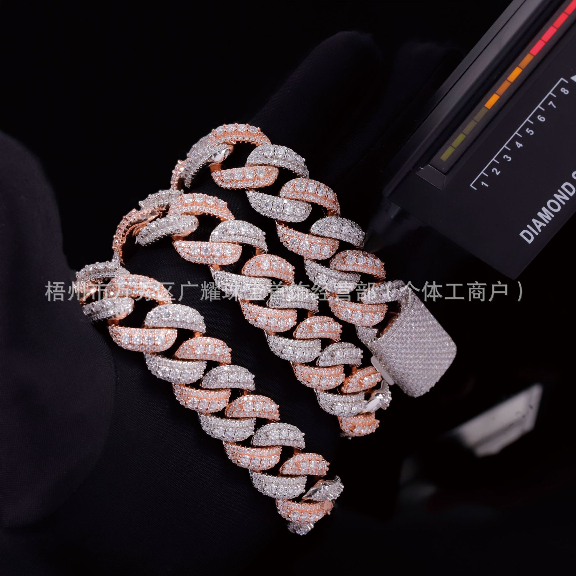 European and American Popular Two-Tone Diamond-Shaped S925 Silver Fully Encrusted Moissanite Cuban Chain Necklace Hip-Hop Style Unisex Necklace