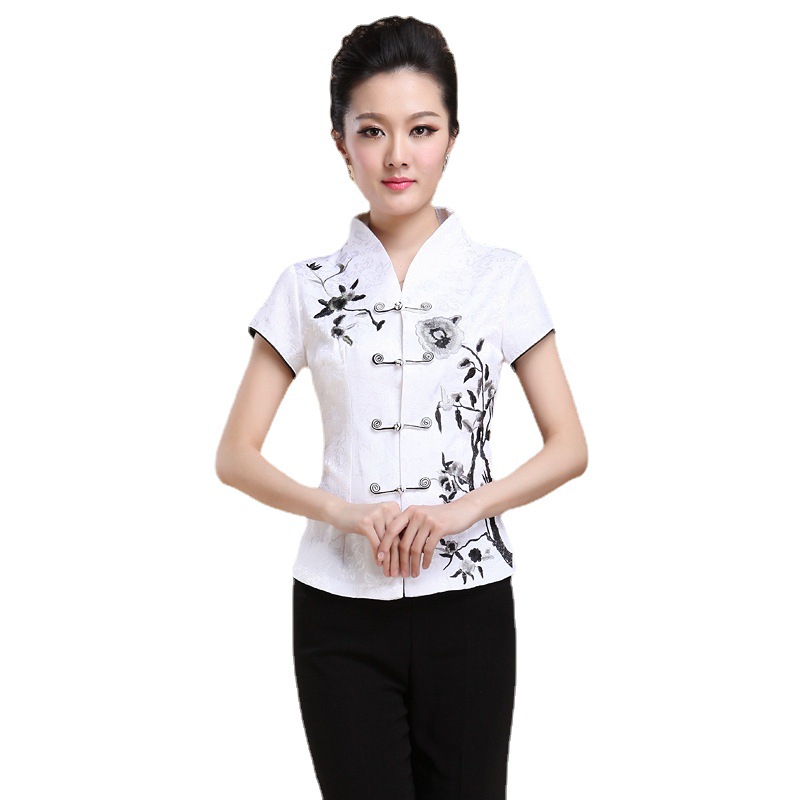 A generation of hair ladies Tang suit middle-aged women's mother suit Chinese modified jacket short sleeve summer T-shirt ethnic style