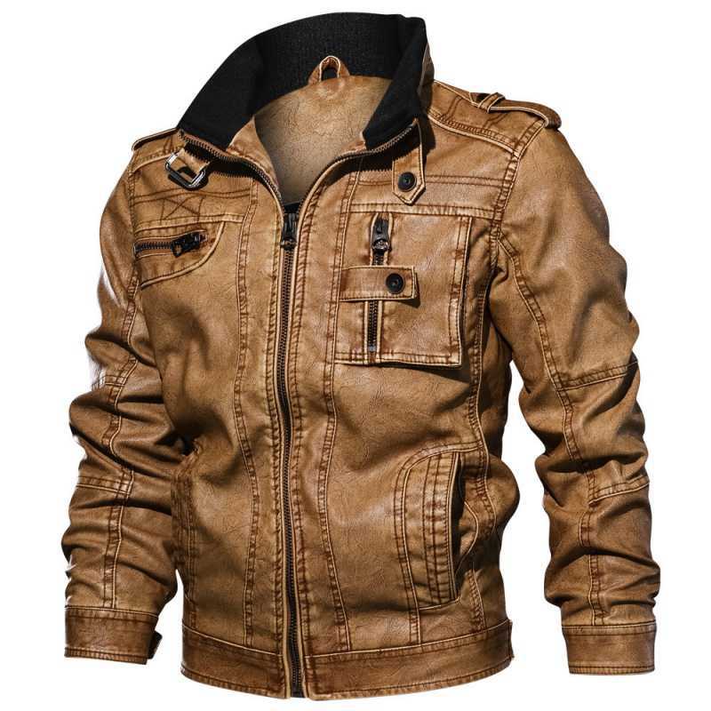 Cross-border 2021 autumn and winter men's stand collar pu leather washing motorcycle leather coat plus size casual washed leather jacket