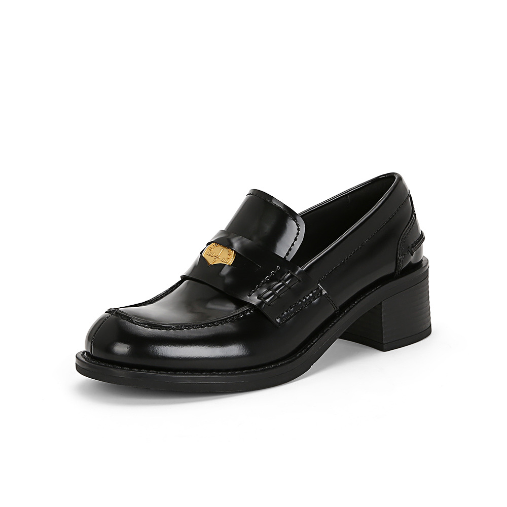 Ready in Stock and Shipped in Seconds! Grape Mom's Same Style Retro British Style Round-Toe Small Gold Coin One-Leg Thick-Soled Loafers