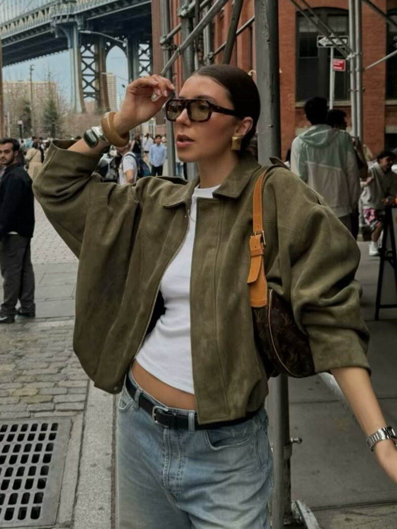 Cross-border Foreign Trade Women's 2025 Autumn European and American Style Lapel Suede Jacket Baseball Jacket Women's B88824