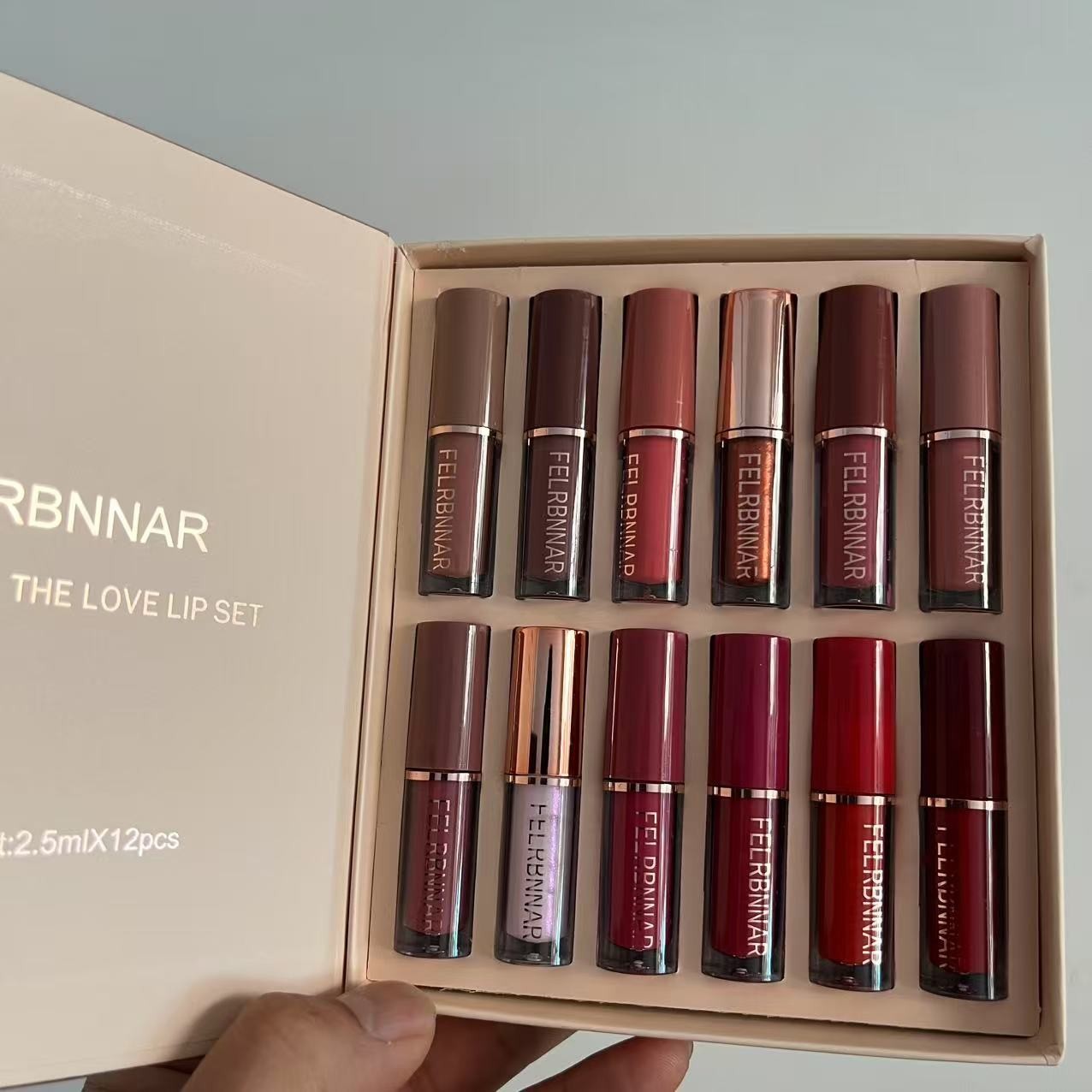 Cross-Border Lip Gloss Set Pearlescent Fine Glitter 12 Colors Lipglossset Waterproof Non-Stick Cup Matte Lipstick for Girls