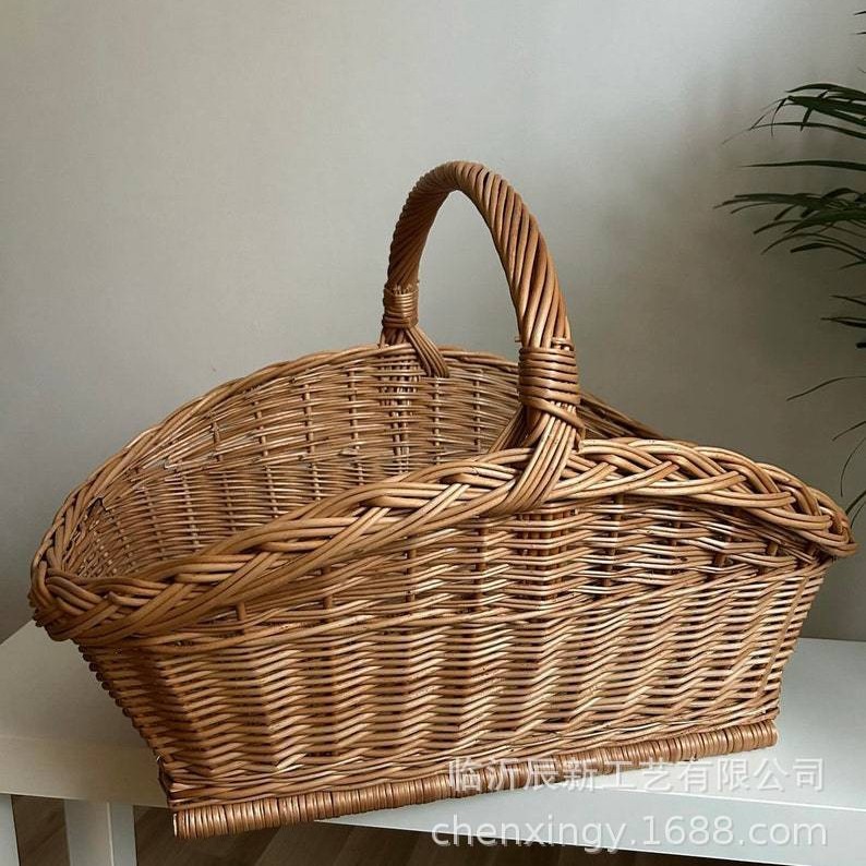 Hand Woven Wicker Basket Picnic Basket Vintage Market Decoration Display Wine Picnic Country Vacation Vegetable Basket