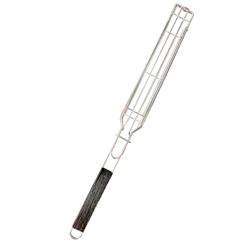 Electroplated wooden handle barbecue grill grill net square barbecue cage sausage clip electroplated barbecue cage wholesale