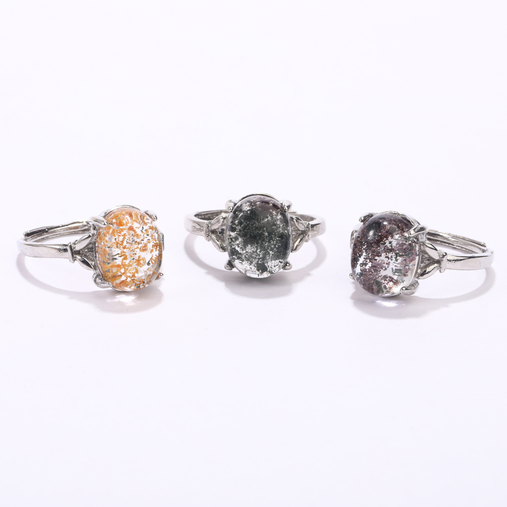 Natural Four Seasons Ghost Crystal Ring Adjustable Alloy Inlay Ring Jewelry Gift Exquisite Accessories